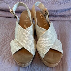 Toms Cream Wedge Sandals with Cross-Strap Design